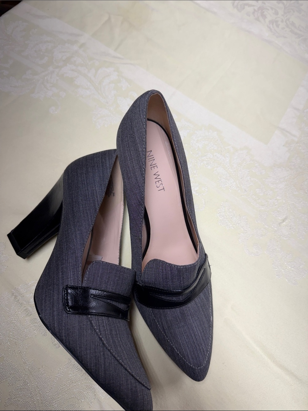 Nine West Gray Pinstripe Pointed-Toe Block Heels